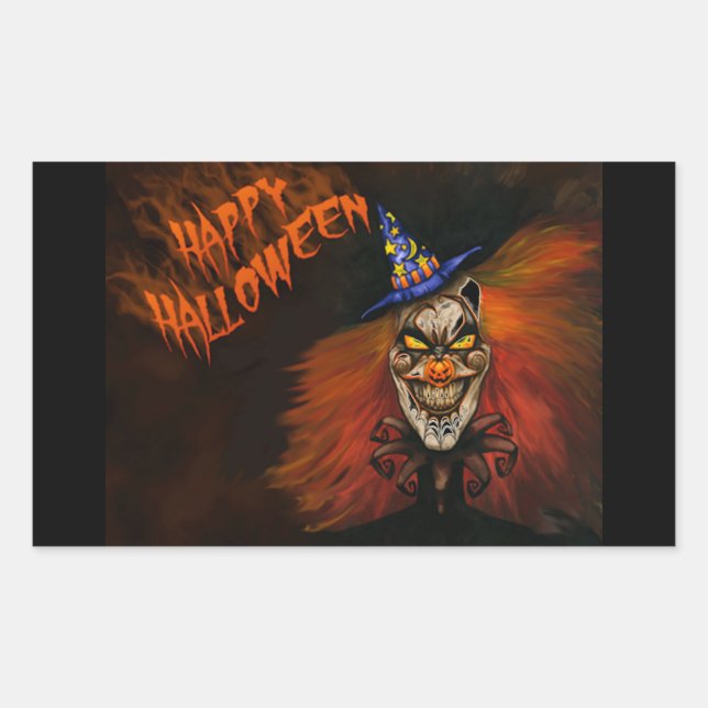 Happy Halloween Scary Clown Rectangular Sticker (Front)