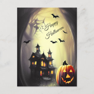 Happy Halloween Scary Haunted House Postcard