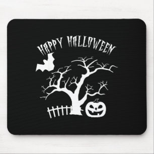Happy halloween scary night tree pumpkin face bat mouse pad