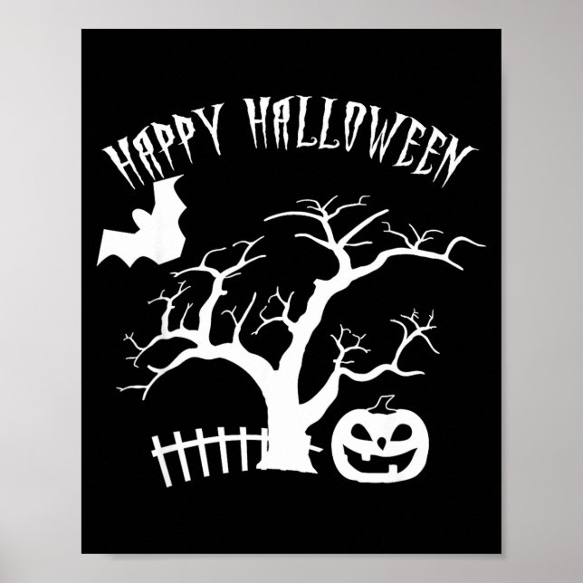 Happy halloween scary night tree pumpkin face bat poster (Front)