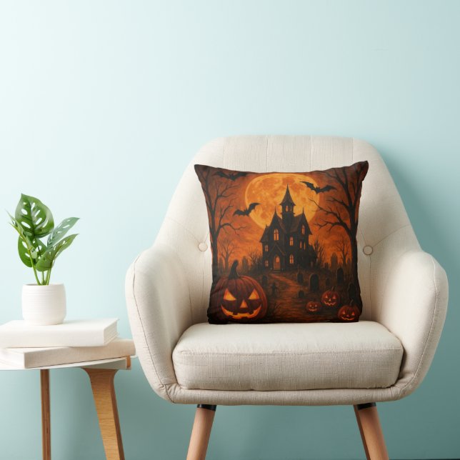 Happy Halloween Scary night with pumpkin bat witch Cushion (Chair)