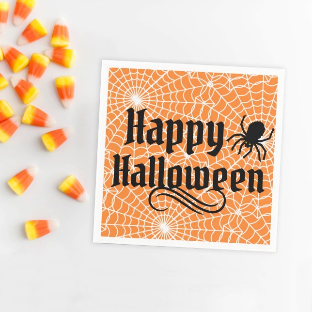 Happy Halloween Scary Orange Black Spider Napkin (Creator Uploaded)