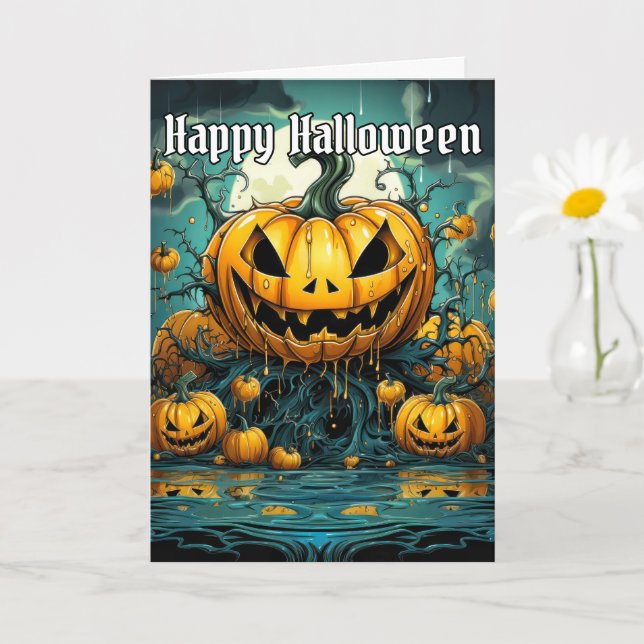 Happy Halloween Scary Pumpkin Design Card (Small Plant)