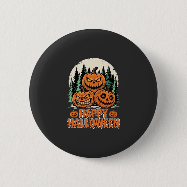Happy Halloween Scary Pumpkin Forest Vector 6 Cm Round Badge (Front)