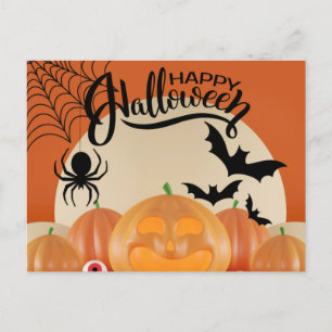 Happy Halloween Scary Pumpkins, Bats and Spider Postcard
