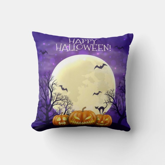 Happy Halloween Scary Pumpkins Cushion (Front)