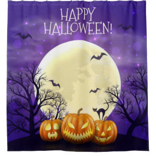 Happy Halloween Scary Pumpkins Shower Curtain