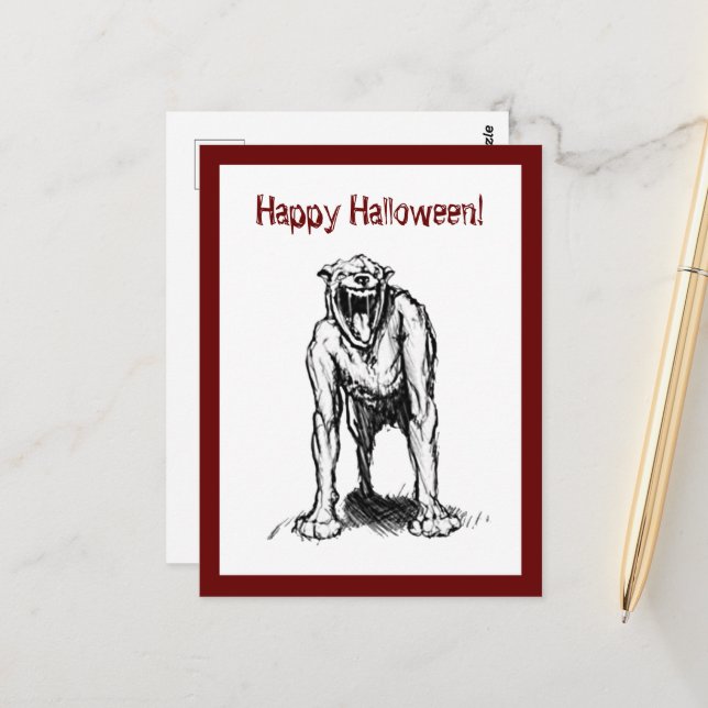 Happy Halloween Scary Spooky Demon Hell Dog Postcard (Front/Back In Situ)
