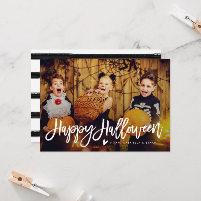 Happy Halloween Script Overlay Photo Card (Front/Back In Situ)