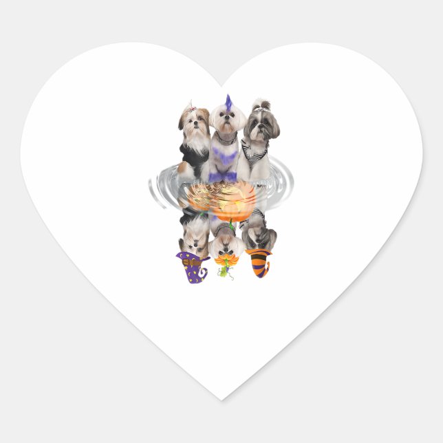 Happy Halloween Shih Tzu Dog Scary Pumpkin Gift Heart Sticker (Front)