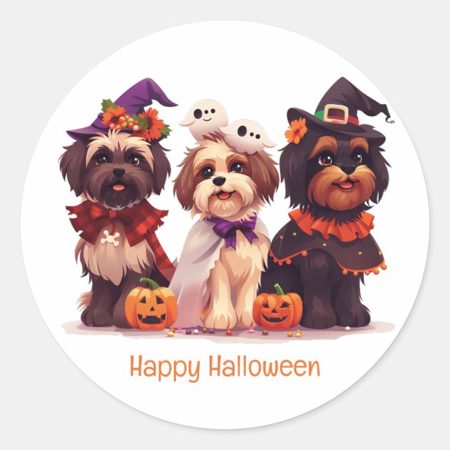 Happy Halloween Shih Tzu Dogs Classic Round Sticker (Front)