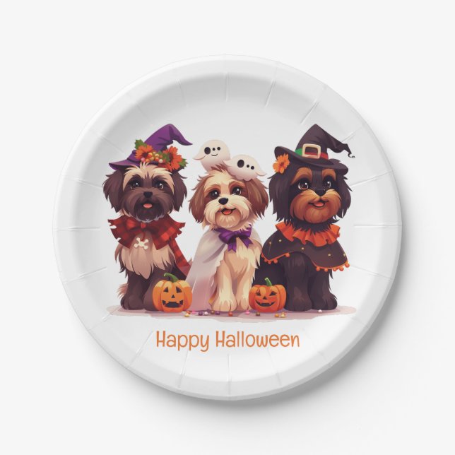 Happy Halloween Shih Tzu Dogs Paper Plate (Front)
