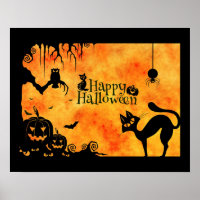 Happy Halloween Silhouette Black Cat and Friends