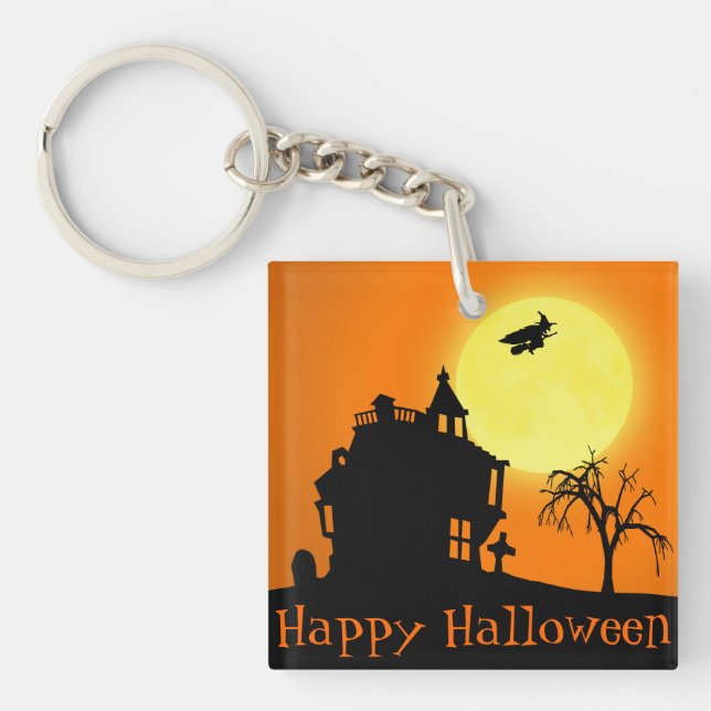 Happy Halloween Silhouette Landscape Key Ring (Front)
