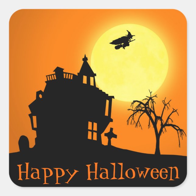 Happy Halloween Silhouette Landscape Square Sticker (Front)