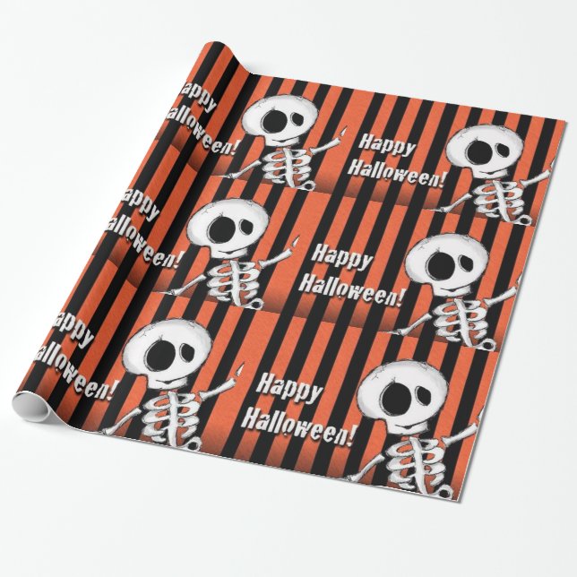 Happy Halloween Silly Skeleton Wrapping Paper (Unrolled)