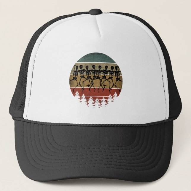 HAPPY HALLOWEEN SKELETON DANCE TRUCKER HAT (Front)