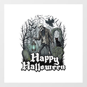 Happy Halloween Skeleton Lantern Black Cat Graveya