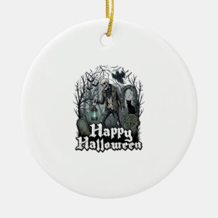 Happy Halloween Skeleton Lantern Black Cat Graveya Ceramic Tree Decoration