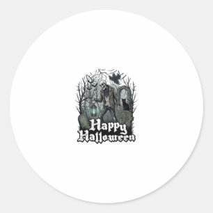 Happy Halloween Skeleton Lantern Black Cat Graveya Classic Round Sticker