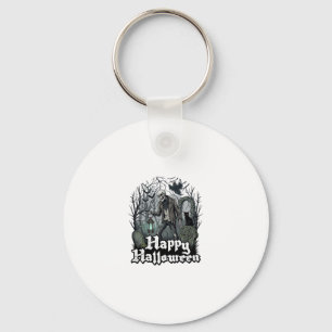 Happy Halloween Skeleton Lantern Black Cat Graveya Key Ring