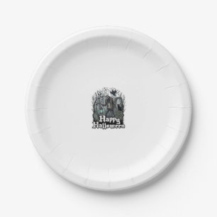 Happy Halloween Skeleton Lantern Black Cat Graveya Paper Plate