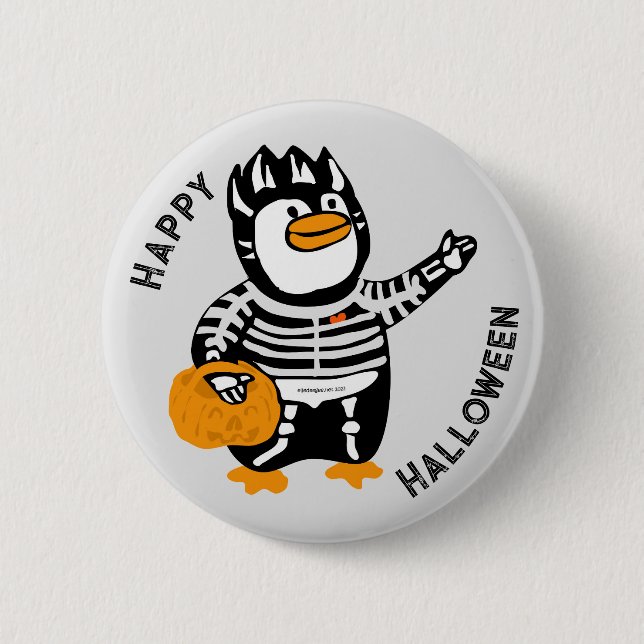 Happy Halloween Skeleton Penguin 6 Cm Round Badge (Front)