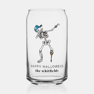 Happy Halloween Skeleton Pirate Dabbing Family Can Glass