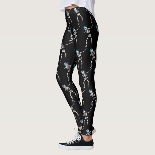 Happy Halloween Skeleton Pirate Dabbing Family Leggings (Left)