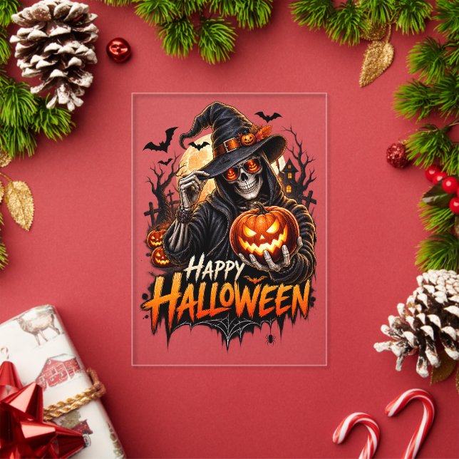 Happy Halloween Skeleton Pumpkin Gift for Men Acrylic Invitations (Insitu (Holiday))