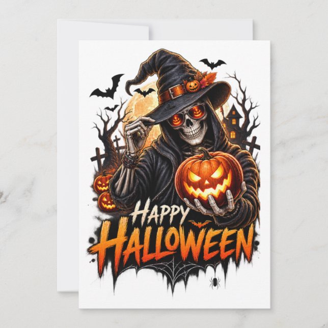 Happy Halloween Skeleton Pumpkin Gift for Men Invitation (Front)