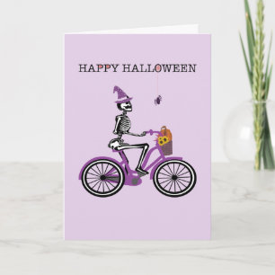 Happy Halloween Skeleton Riding Bike Card