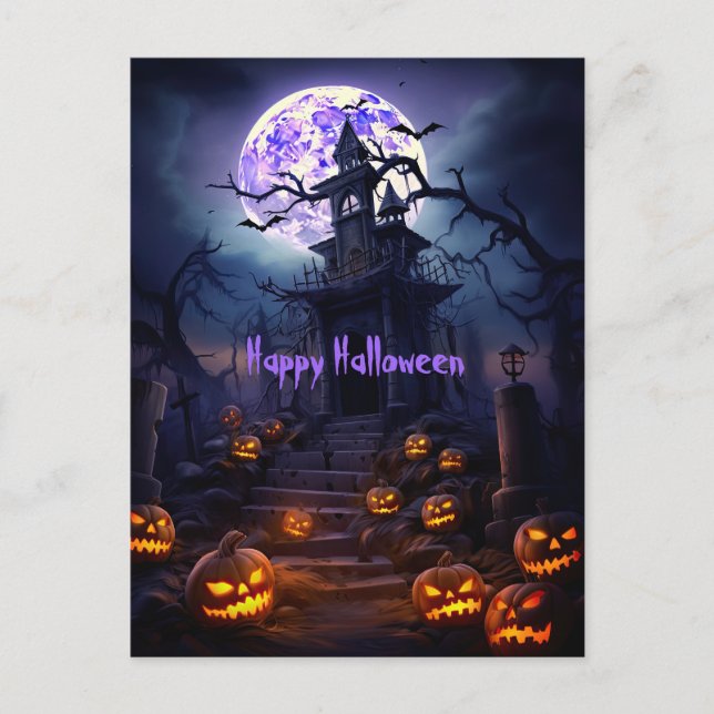 Happy Halloween Skeleton Skull Haunted House  Postcard (Front)