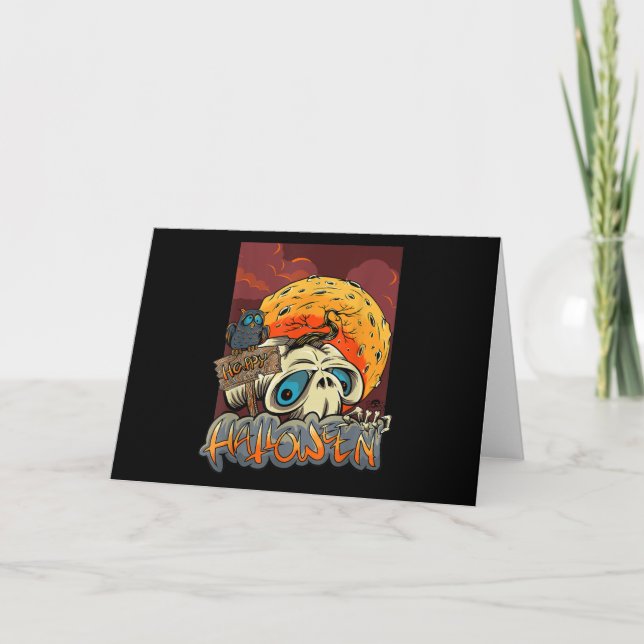 Happy Halloween Skeleton Skull With Owl Gift Card (Front)