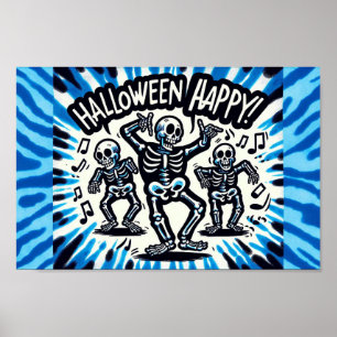Happy Halloween Skeletons: Dance Party Tie-Dye Poster