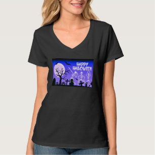 Happy Halloween Skeletons Dancing In Moonlit Grave T-Shirt