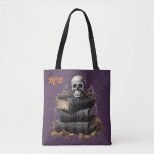Happy Halloween Skull and Books Custom Tote Bag