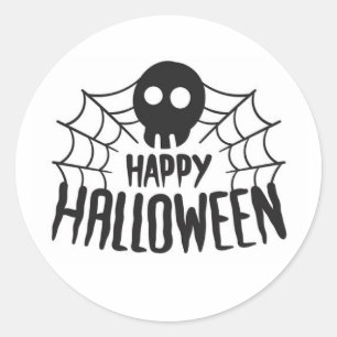 Happy Halloween Skull and Spider Web Classic Round Sticker