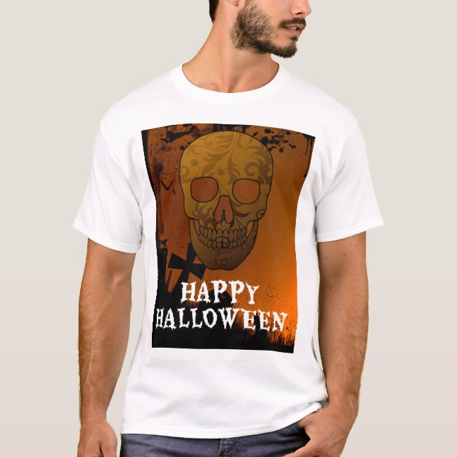 Happy Halloween Skull Decoration Design T-Shirt (Front)