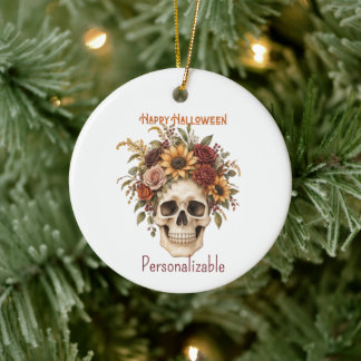 Happy Halloween Skull Fall Flower Arrangement Ceramic Tree Decoration