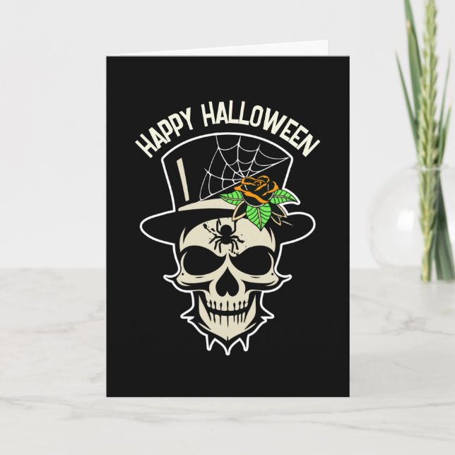 Happy Halloween | Skull in Top Hat Card (Front)