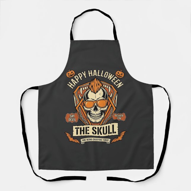 Happy Halloween Skull Mohawk Sunglasses Pumpkins B Apron (Front)