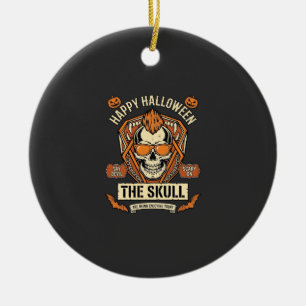 Happy Halloween Skull Mohawk Sunglasses Pumpkins B Ceramic Tree Decoration