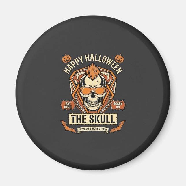 Happy Halloween Skull Mohawk Sunglasses Pumpkins B Magnet (Front)