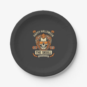 Happy Halloween Skull Mohawk Sunglasses Pumpkins B Paper Plate