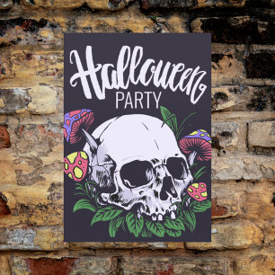Happy Halloween   Skull & Mushrooms Postcard