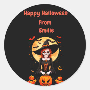Happy Halloween skull scarecrow Classic Round Sticker