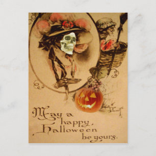 Happy Halloween Skull Zombie Undead Jack O Lantern Postcard
