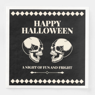 Happy Halloween Skulls Laughing Black Napkin