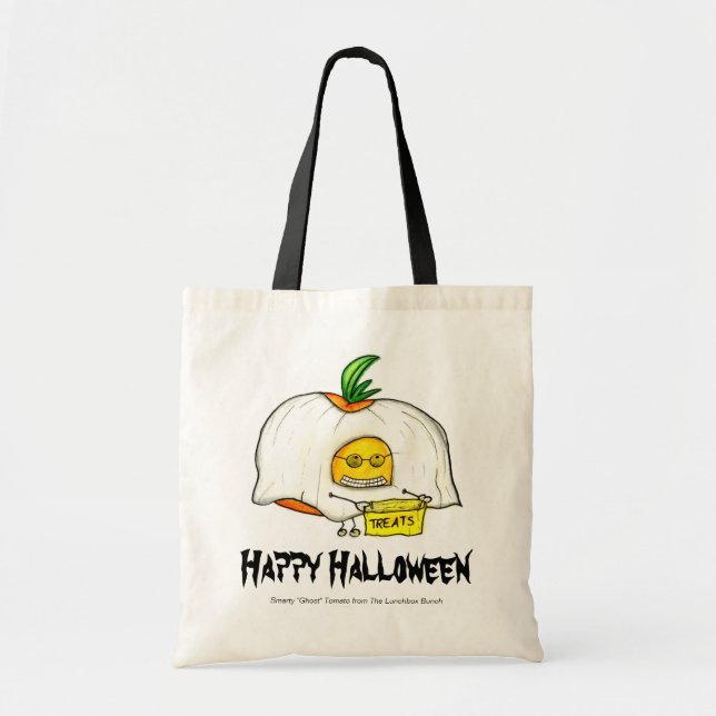 Happy Halloween, Smarty Ghost Tomato Tote Bag (Front)